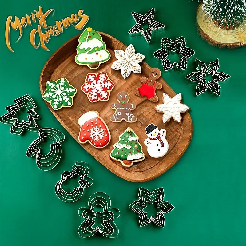 Stainless Steel Christmas Cookie Cutter Set 5Pcs Christmas Themed Shape Biscuit Cutters Baking Tool