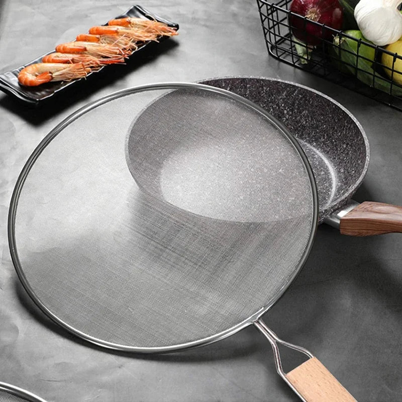 Stainless Steel Splatter Screen Mesh Pot Lid Cover Oil Frying Pan Lid for Cooking Specialty Tools Silver