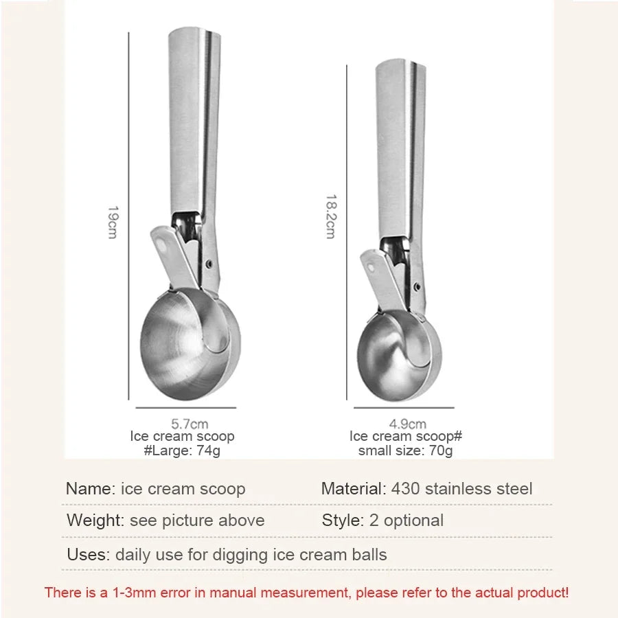 Stainless Steel Dual-Purpose Ice Cream Scoop Multifunctional Fruit Scooper Kitchen Supplies