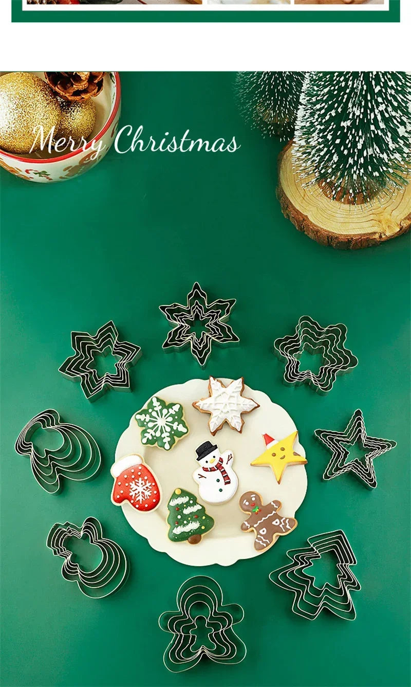 Stainless Steel Christmas Cookie Cutter Set 5Pcs Christmas Themed Shape Biscuit Cutters Baking Tool